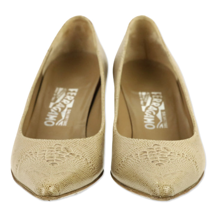 Salvatore Ferragamo Beige Snakeskin Pointed Pump