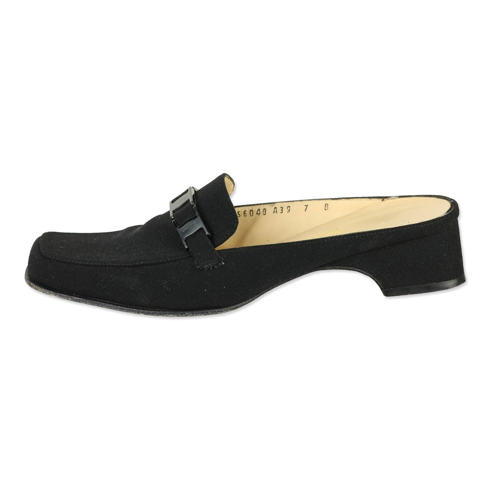 Salvatore Ferragamo Black Buckle Strap Mule