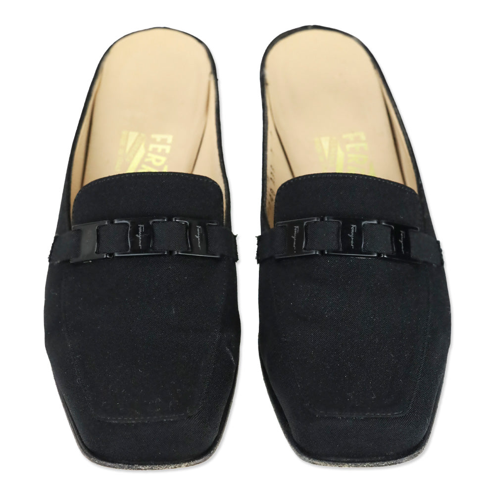Salvatore Ferragamo Black Buckle Strap Mule