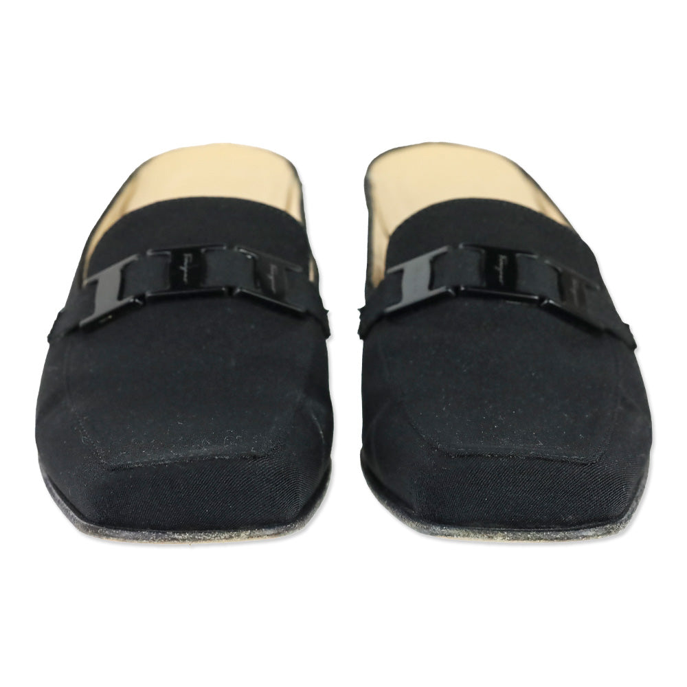 Salvatore Ferragamo Black Buckle Strap Mule