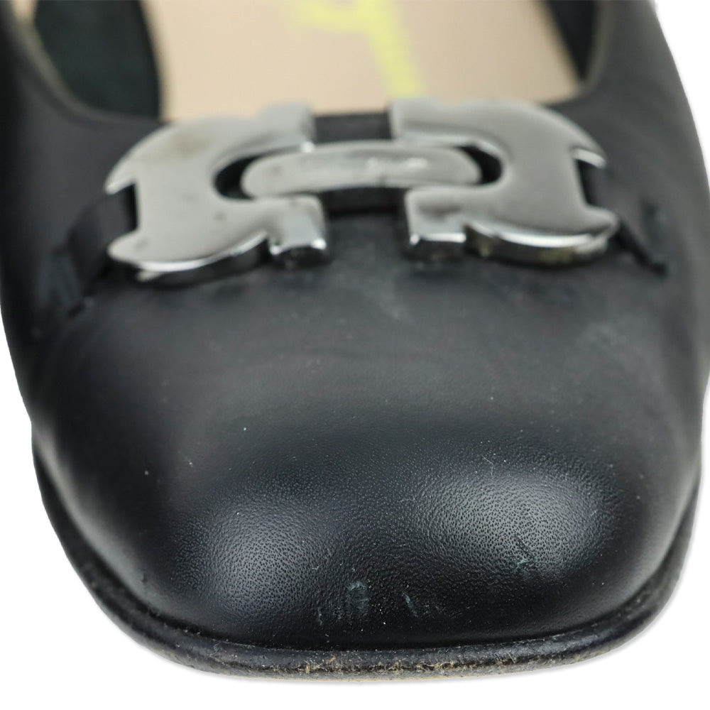 Salvatore Ferragamo Black Calf Leather Gancini Accent Pump