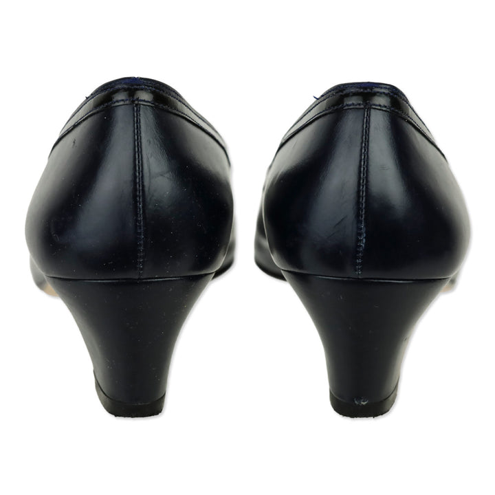 Salvatore Ferragamo Black Calf/Lizard Block Kitten Pump