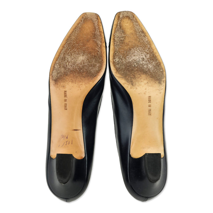 Salvatore Ferragamo Black Calf/Lizard Block Kitten Pump