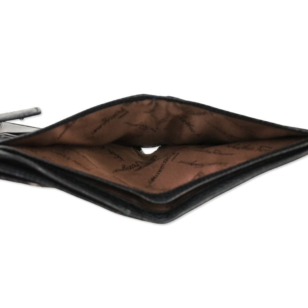 Salvatore Ferragamo Black Calfskin Gancini Trifold Wallet