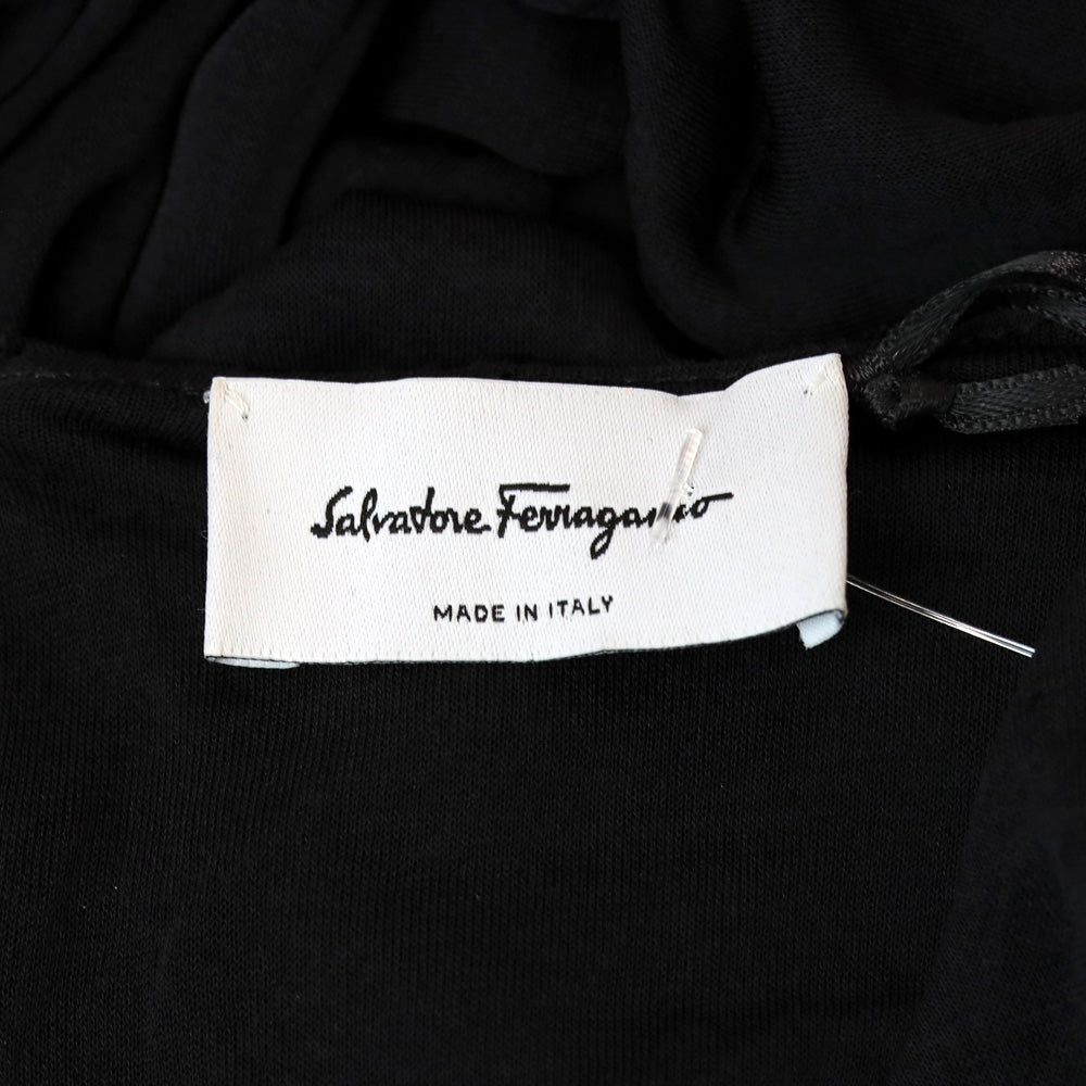 Salvatore Ferragamo Black Crepe & Brown Chiffon-Paneled Midi Dress