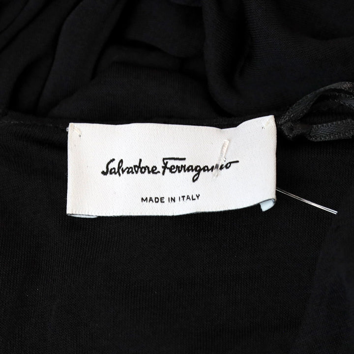 Salvatore Ferragamo Black Crepe & Brown Chiffon-Paneled Midi Dress