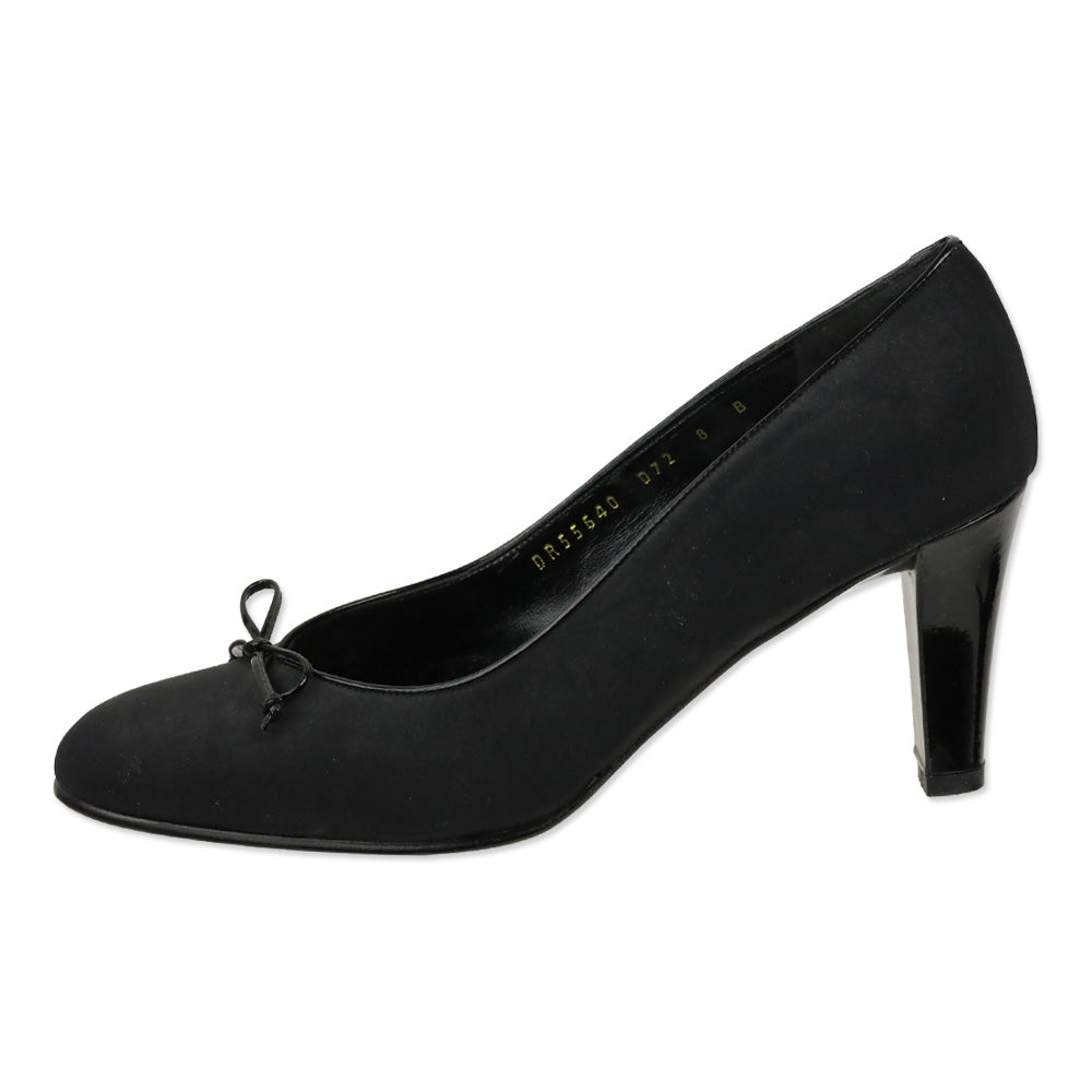 Salvatore Ferragamo Black Fabric Ballet Bow Patent Leather Pumps