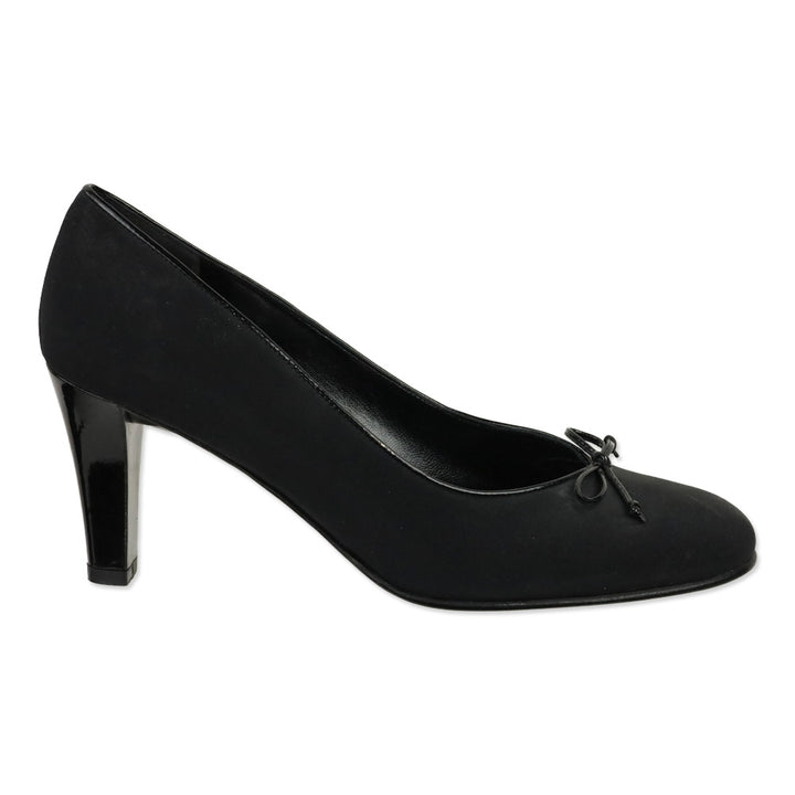 Salvatore Ferragamo Black Fabric Ballet Bow Patent Leather Pumps