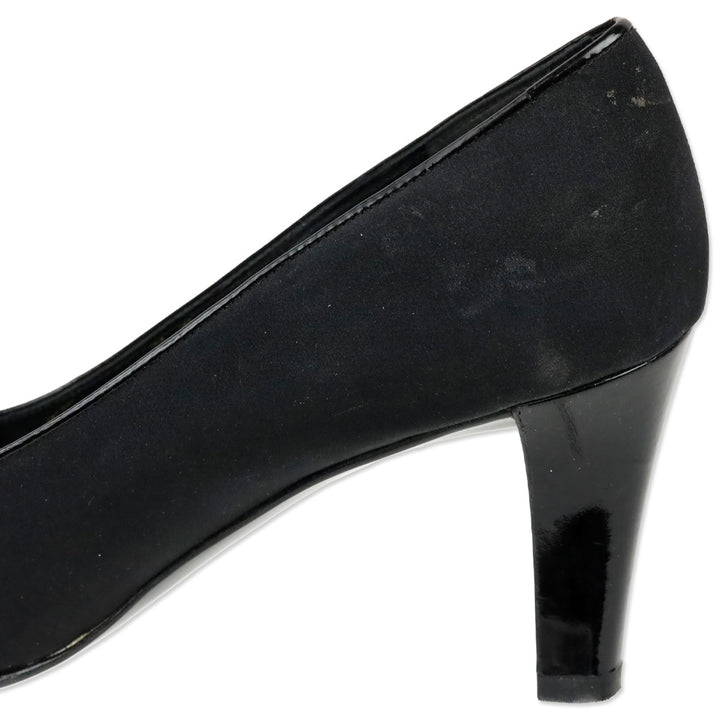 Salvatore Ferragamo Black Fabric Ballet Bow Patent Leather Pumps