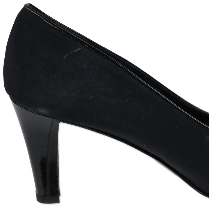 Salvatore Ferragamo Black Fabric Ballet Bow Patent Leather Pumps