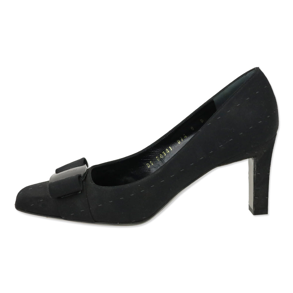 Salvatore Ferragamo Black Fabric Vara Bow Stitch Detail Pumps