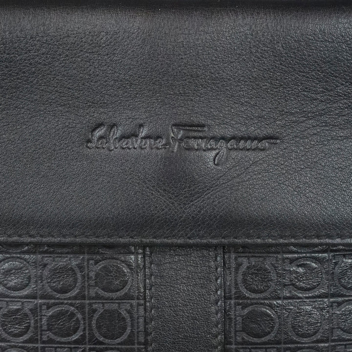 Salvatore Ferragamo Black Gancini Embossed Leather Messenger Bag