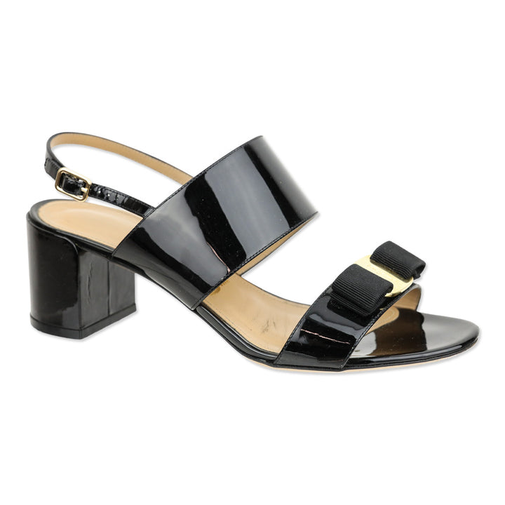 Salvatore Ferragamo Black Giulia Patent Leather Vara Bow Sandal