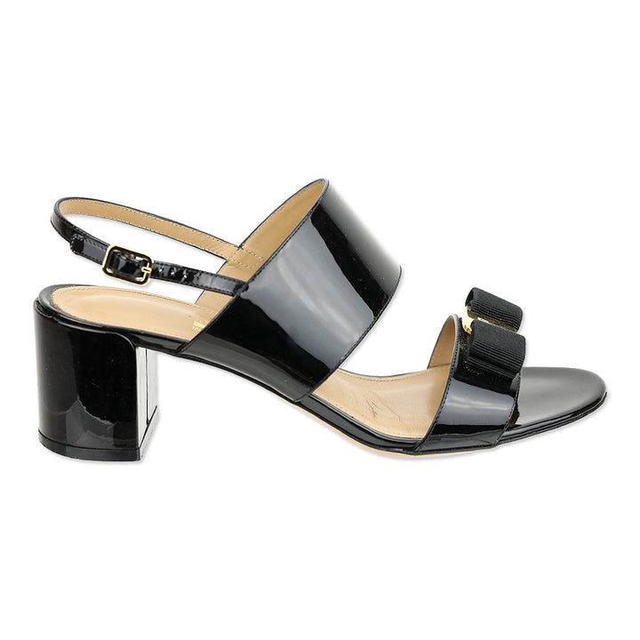 Salvatore Ferragamo Black Giulia Patent Leather Vara Bow Sandal