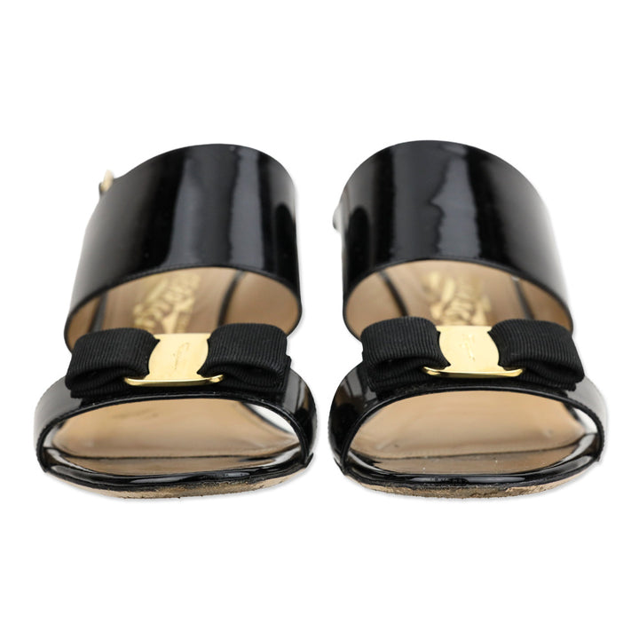 Salvatore Ferragamo Black Giulia Patent Leather Vara Bow Sandal
