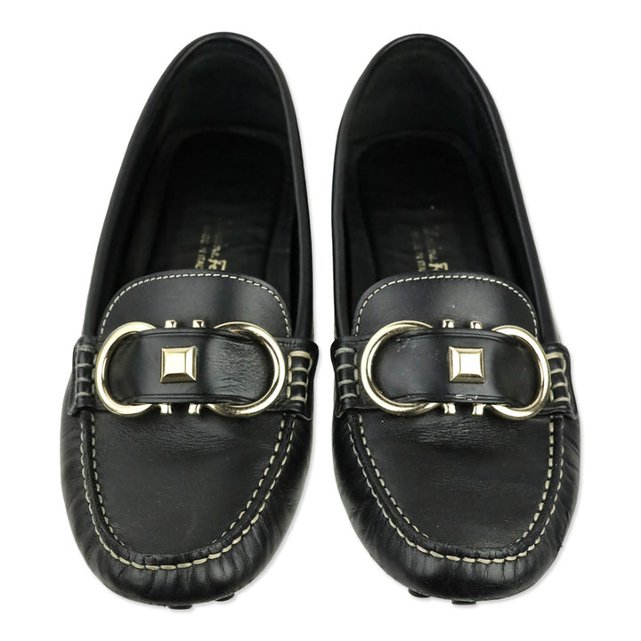 Salvatore Ferragamo Black Leather Breno Driving Loafers