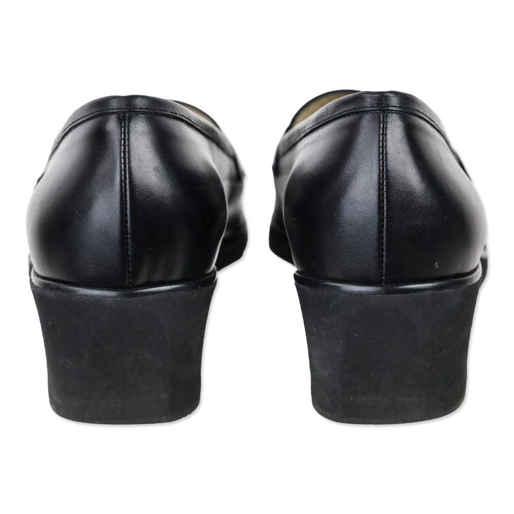 Salvatore Ferragamo Black Leather Gancini Accent Wedge Loafer