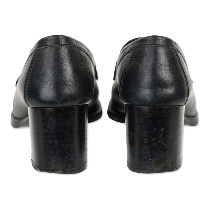 Salvatore Ferragamo Black Leather Gancini Buckle Chunky Heel Loafers