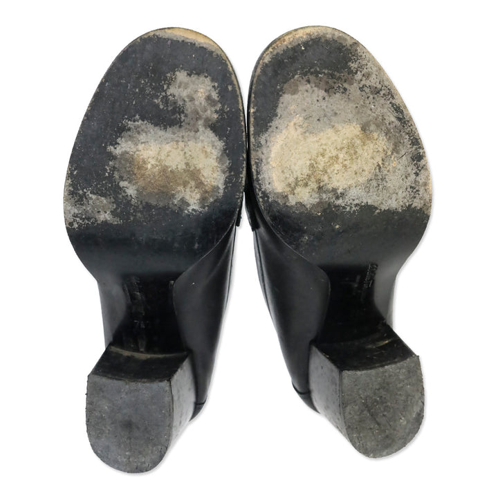 Salvatore Ferragamo Black Leather Gancini Buckle Chunky Heel Loafers