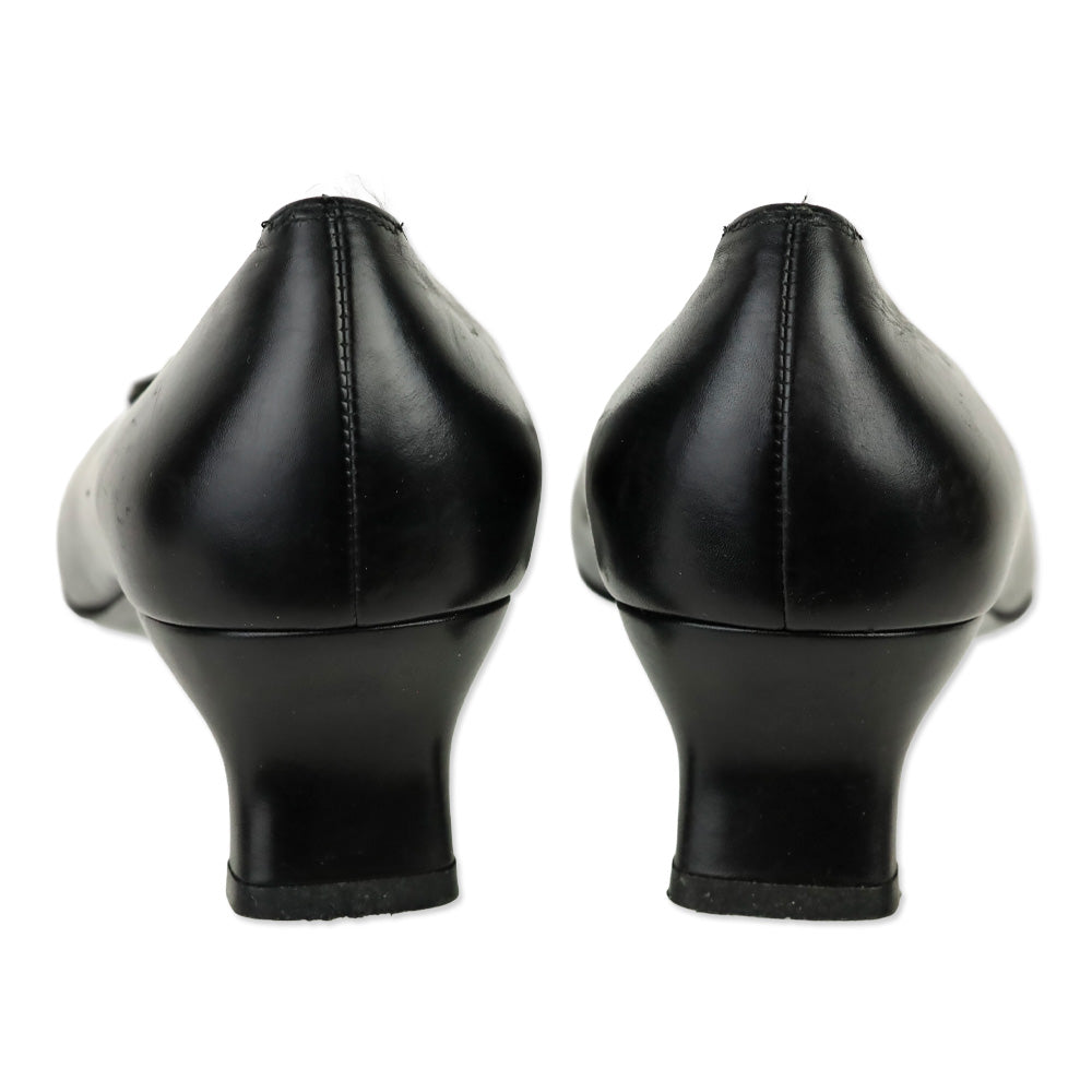 Salvatore Ferragamo Black Leather Gancini Strap Block Kitten Pump