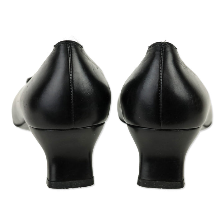 Salvatore Ferragamo Black Leather Gancini Strap Block Kitten Pump