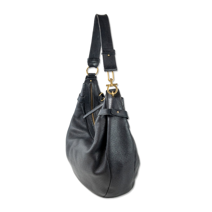 Salvatore Ferragamo Black Leather Hobo Bag