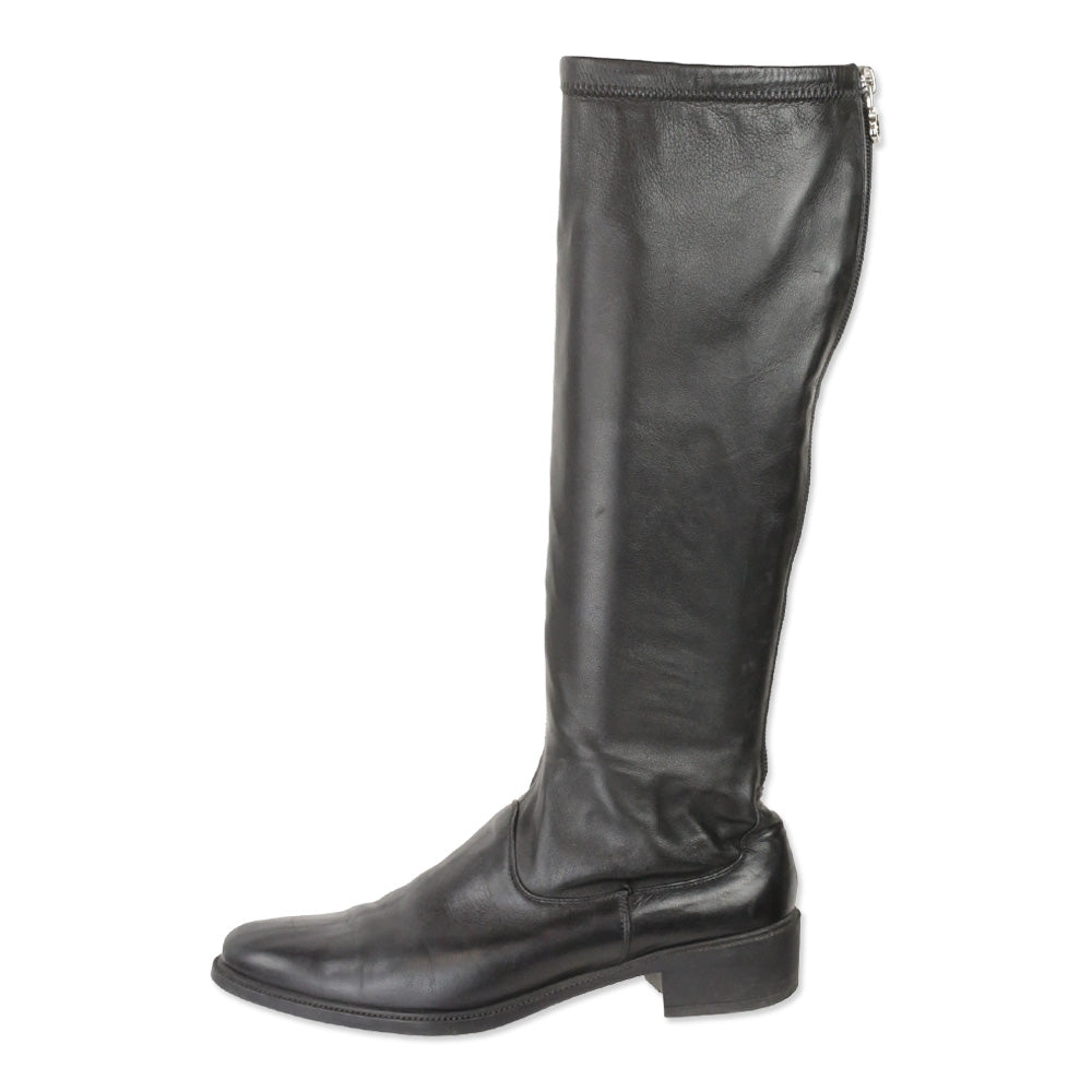 Salvatore Ferragamo Black Leather Riding Boot