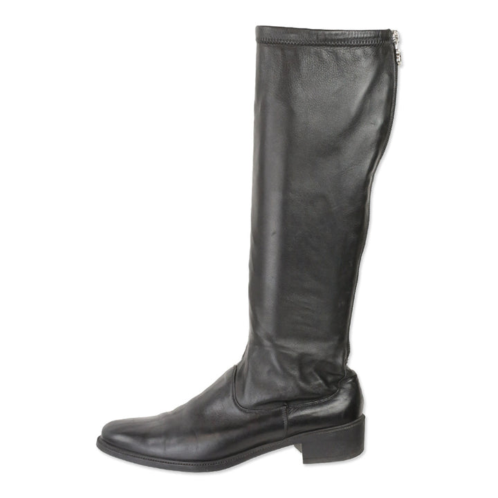 Salvatore Ferragamo Black Leather Riding Boot