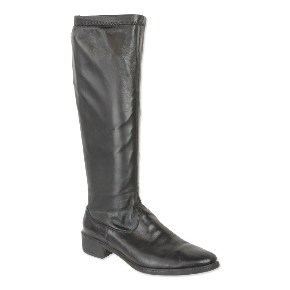 Salvatore Ferragamo Black Leather Riding Boot