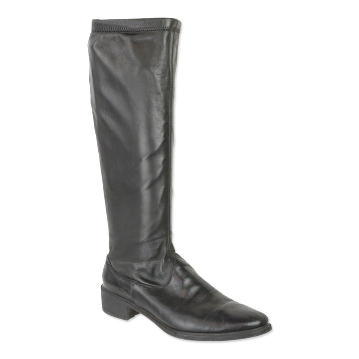 Salvatore Ferragamo Black Leather Riding Boot
