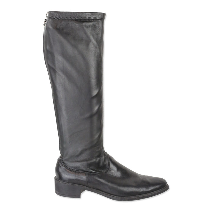 Salvatore Ferragamo Black Leather Riding Boot
