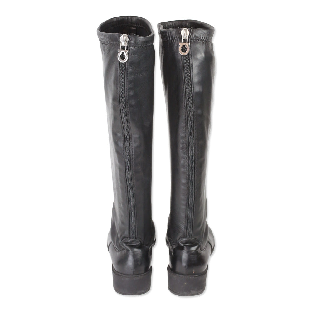 Salvatore Ferragamo Black Leather Riding Boot