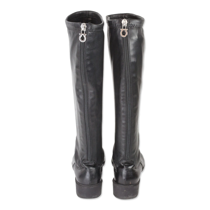 Salvatore Ferragamo Black Leather Riding Boot