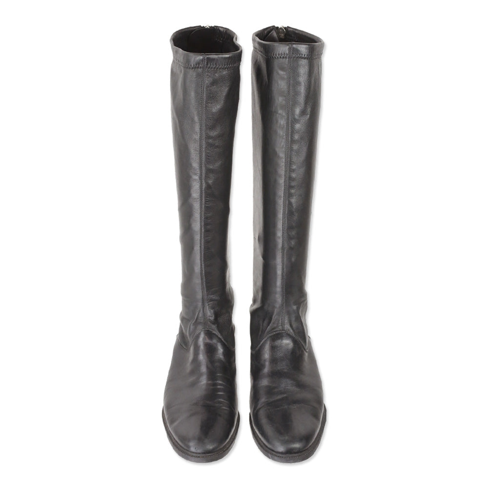 Salvatore Ferragamo Black Leather Riding Boot