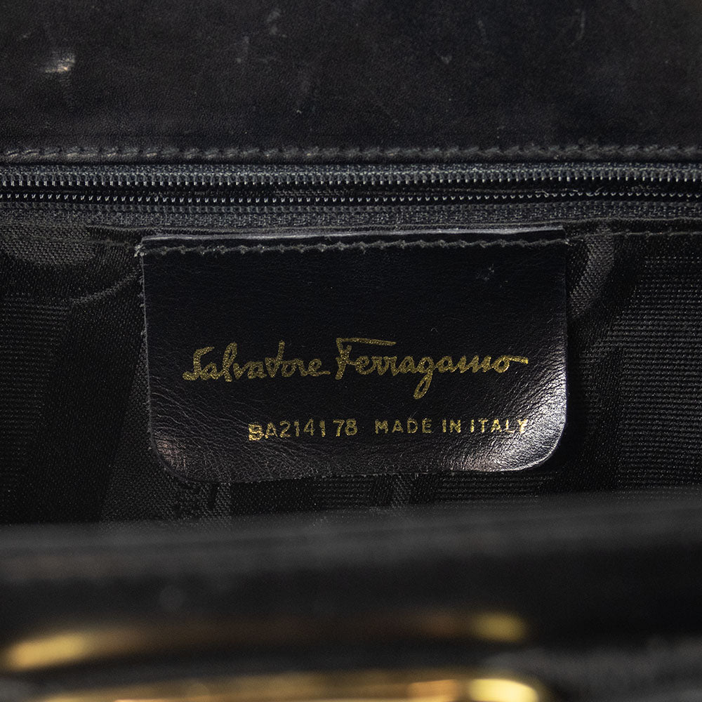 Salvatore Ferragamo Black Leather Vara Bow Bag