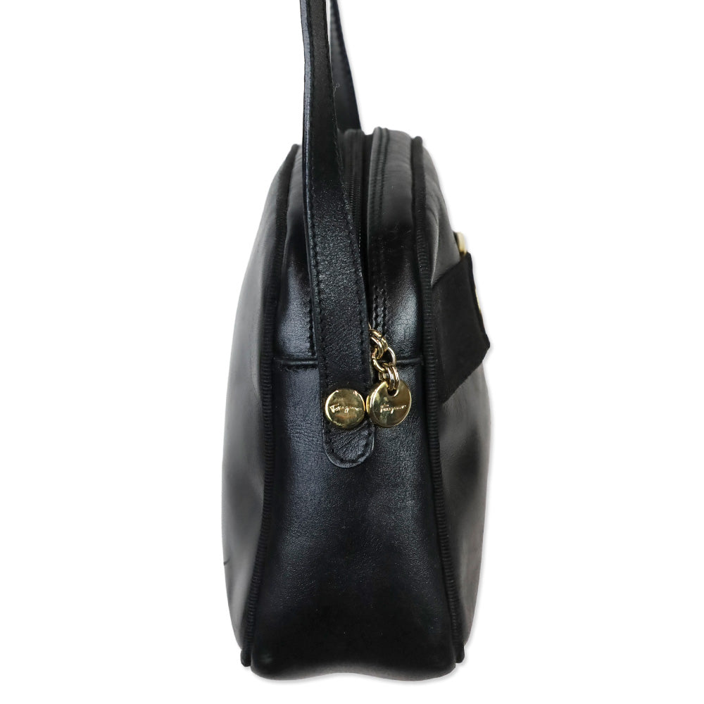 Salvatore Ferragamo Black Leather Vara Ribbon Shoulder Bag