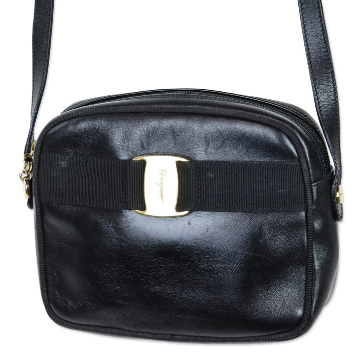 Salvatore Ferragamo Black Leather Vara Ribbon Shoulder Bag