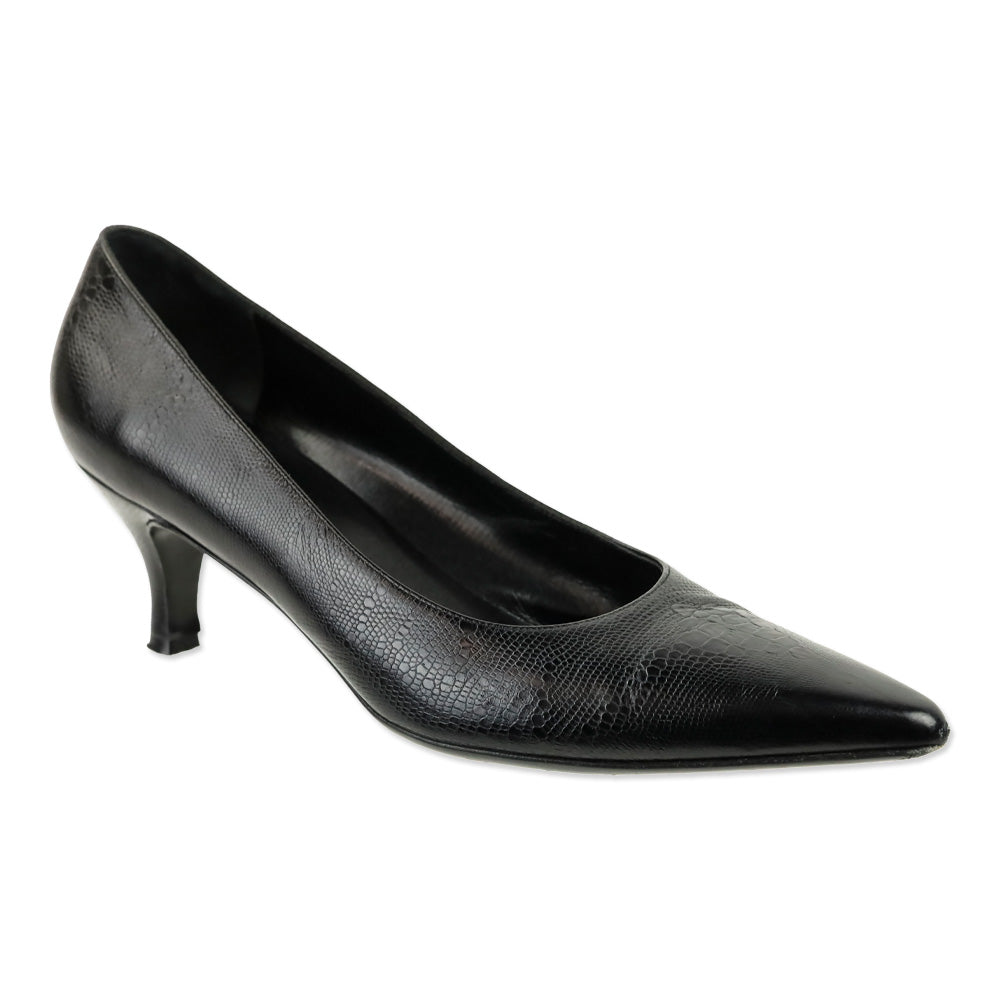 Salvatore Ferragamo Black Lizard Embossed Leather Kitten Pump