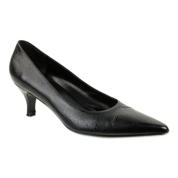 Salvatore Ferragamo Black Lizard Embossed Leather Kitten Pump