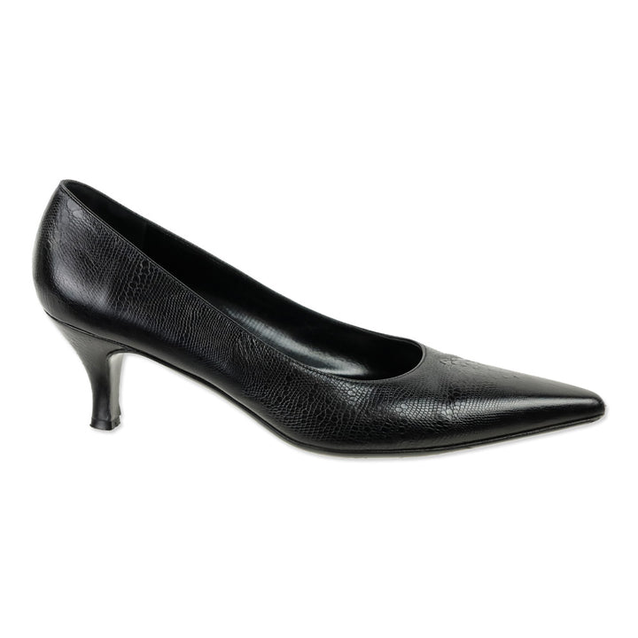 Salvatore Ferragamo Black Lizard Embossed Leather Kitten Pump