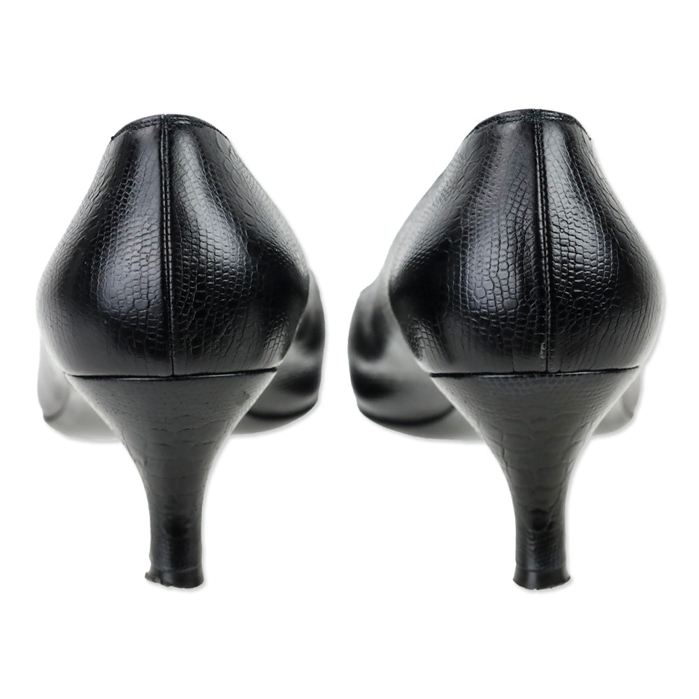 Salvatore Ferragamo Black Lizard Embossed Leather Kitten Pump