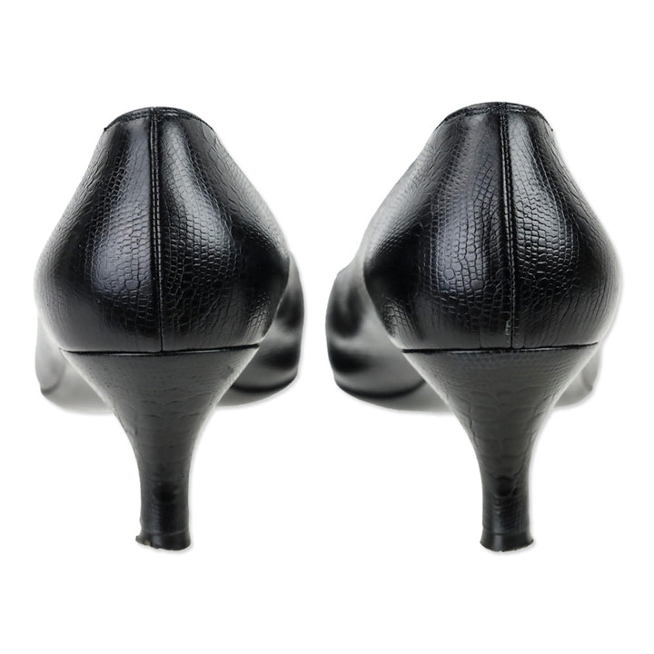 Salvatore Ferragamo Black Lizard Embossed Leather Kitten Pump
