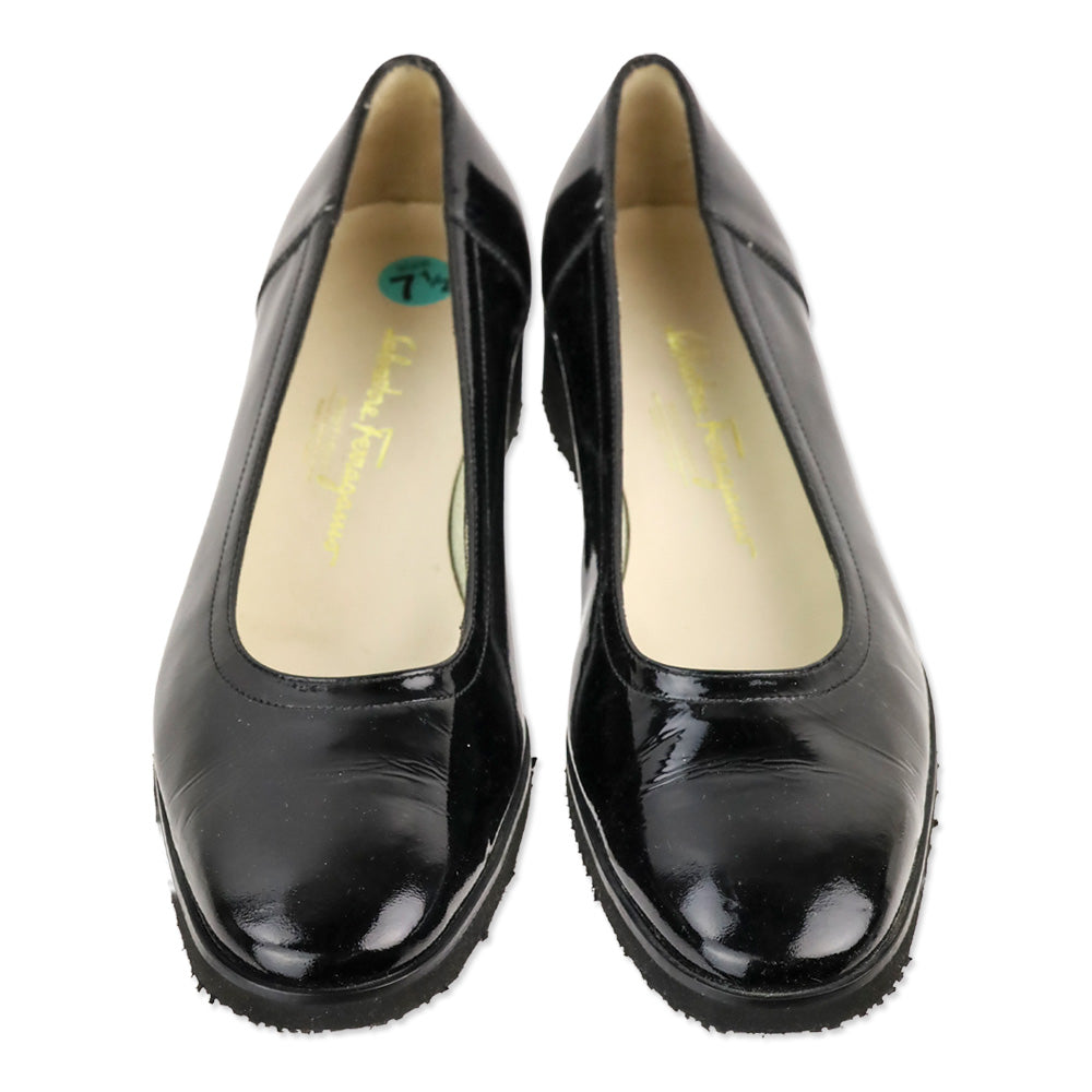 Salvatore Ferragamo Black Patent Leather Flats
