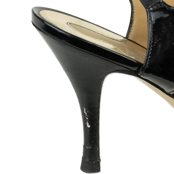 Salvatore Ferragamo Black Patent Leather Gancini Ankle Strap Sandal