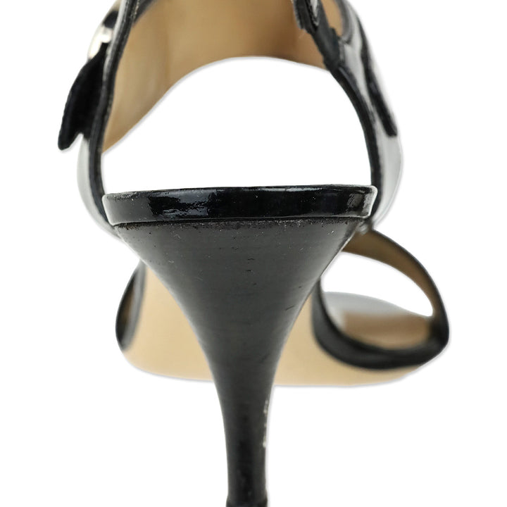 Salvatore Ferragamo Black Patent Leather Gancini Ankle Strap Sandal