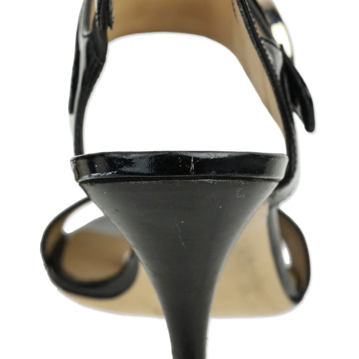 Salvatore Ferragamo Black Patent Leather Gancini Ankle Strap Sandal