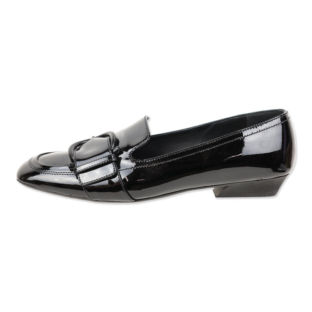 Salvatore Ferragamo Black Patent Leather Gancini Buckle Bonnie Loafers