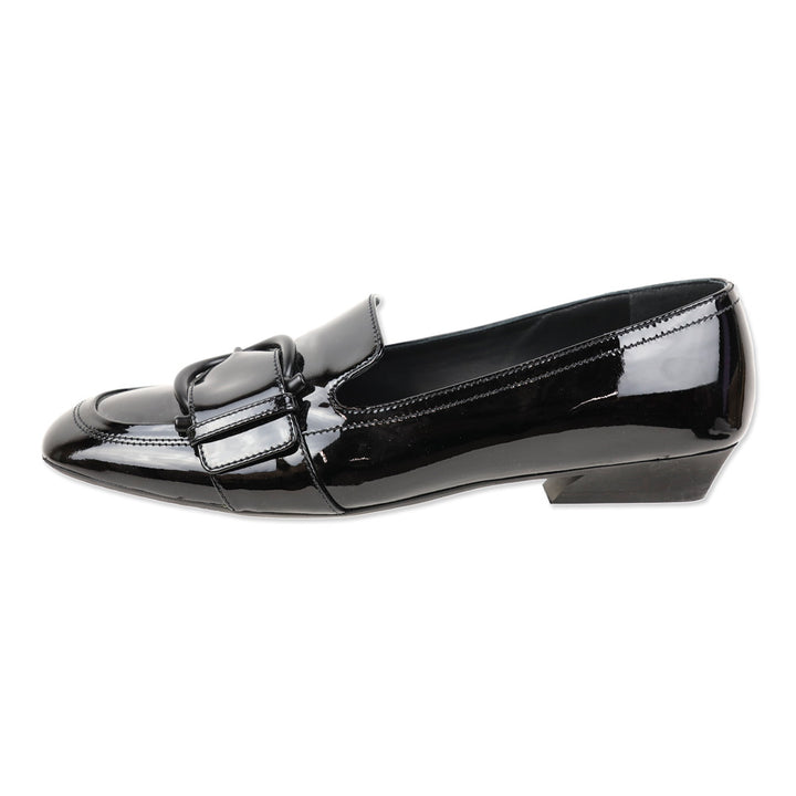 Salvatore Ferragamo Black Patent Leather Gancini Buckle Bonnie Loafers