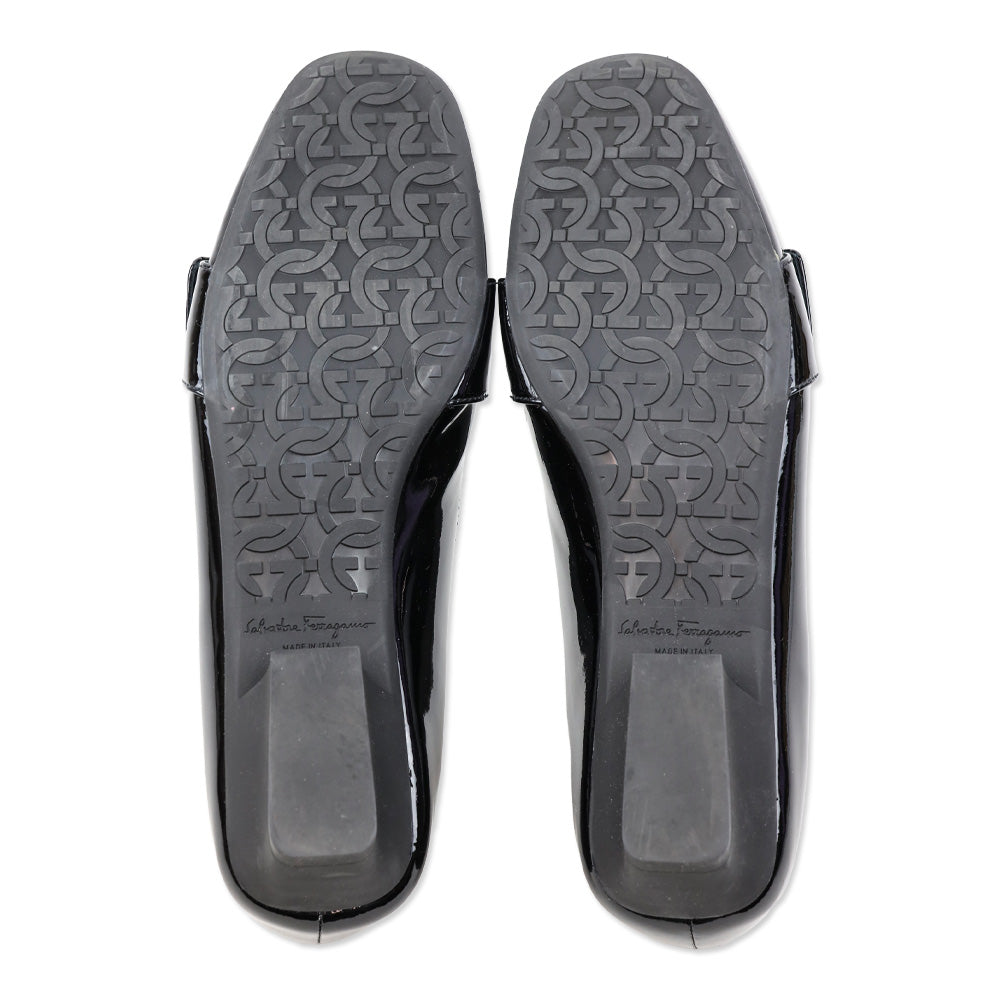 Salvatore Ferragamo Black Patent Leather Gancini Buckle Bonnie Loafers