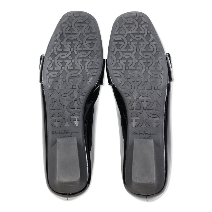 Salvatore Ferragamo Black Patent Leather Gancini Buckle Bonnie Loafers